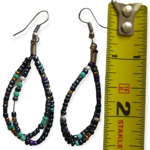 Beaded Teardrop Earrings Teardrop Large Lightweight Colorful Bohemian Hippie. - Picture 2 of 14